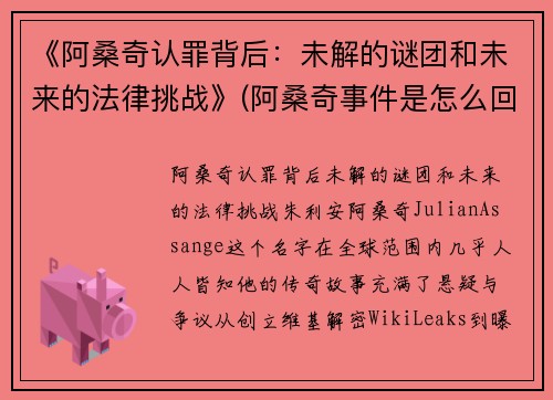 《阿桑奇认罪背后：未解的谜团和未来的法律挑战》(阿桑奇事件是怎么回事)